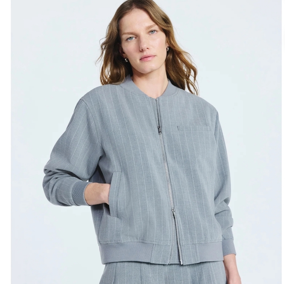 Scoop Women's Pinstripe Bomber Jacket, Midweight